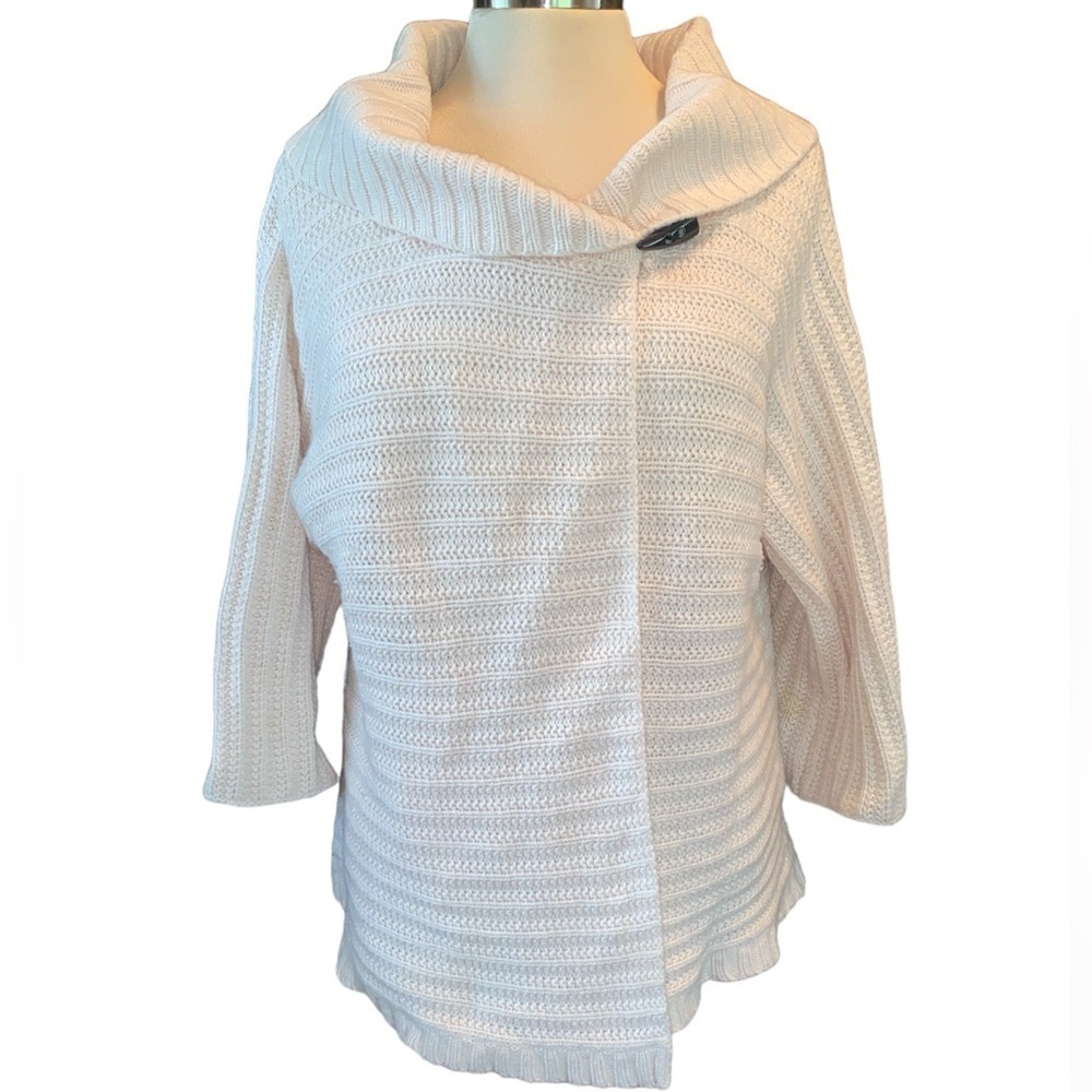 Talbots sweater cardigan cable knit 3/4 sleeves neckline buttons size large